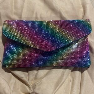 Rhinestone Rainbow Envelope Clutch - Multicolor